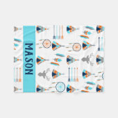 ボホのオレンジと青の南西 フリースブランケット (正面(横))