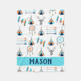 ボホのオレンジと青の南西 フリースブランケット