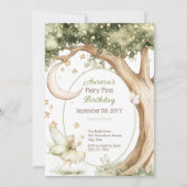 ボホの森の水の色フェアリー最初の誕生日 招待状 (正面)