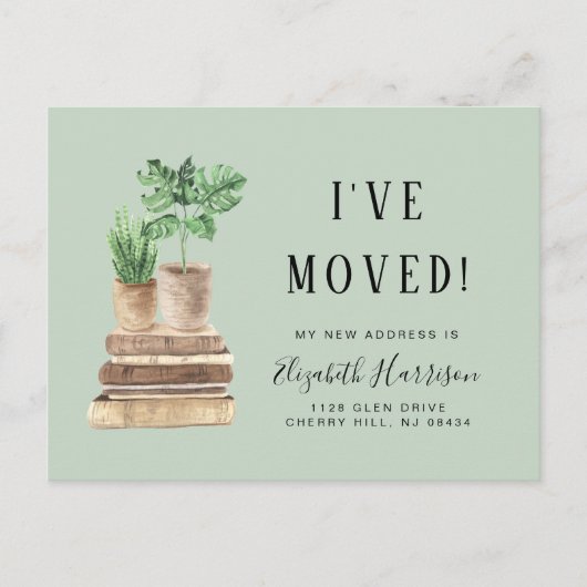 ボホの植物を移動したセージ緑の移動 案内ポストカード (正面)