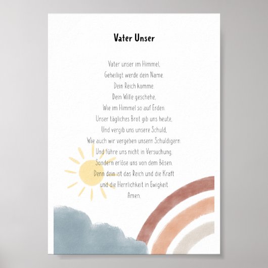 ボホの水はドイツのプリントの主の祈りの言葉を色する ポスター (正面)