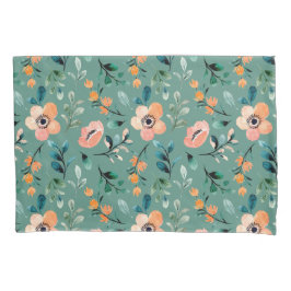 ボホの水彩柄きれいなフローラブルー 枕カバー