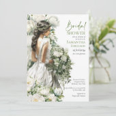 ボホの水色の緑と白い牡丹のブライダル 招待状 (スタンド正面)