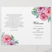 ボホの結婚式のプログラムを折った。夏のピンクの花 (正面)