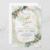 ボホの緑のフォラフェイクージュ金ゴールド幾何学的ブライダル 招待状 (正面/裏面)