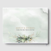 ボホの緑のユーカリの葉結婚金ゴールド ゲストブック (裏面)