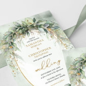 ボホの緑のユーカリの葉結婚金ゴールド 招待状