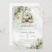 ボホの緑の葉紅葉の緑のカボチャ 招待状 (正面/裏面)