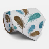 ボホの羽のパターン青茶色 ネクタイ (ロール)