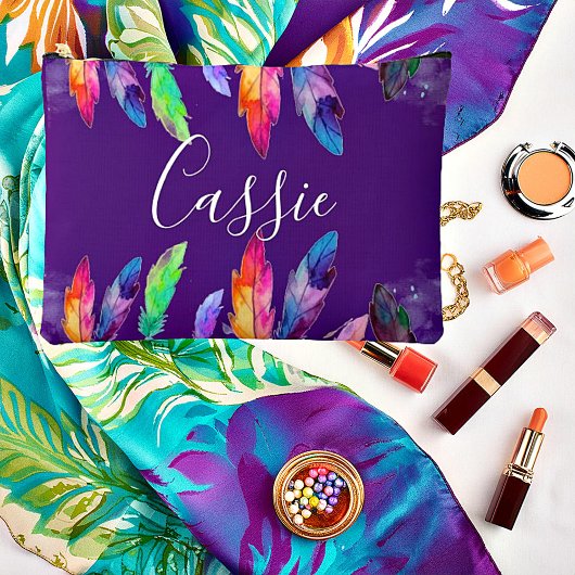 ボホの羽パーソナライズされた アクセサリーポーチ