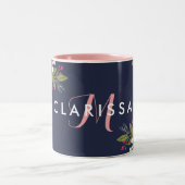 ボホの花 – ネイビーブルーとピンクのモノグラム ツートーンマグカップ (中央)