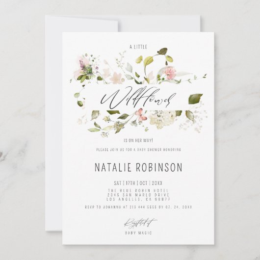 ボホの赤ちゃんシャワーの途中にある小さな野花 招待状 (正面)