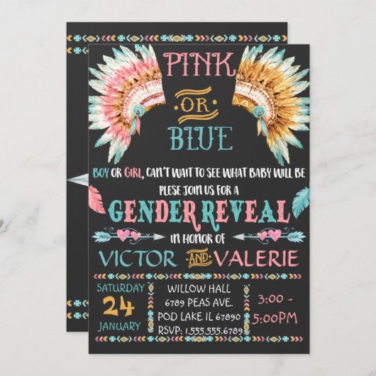 ボホの部族の性別が招待状の男の子か女の子を明かす 招待状 (正面/裏面)