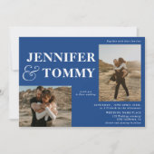 ボホはっきりしたは3枚の写真をシック結婚ブルーと名付ける 招待状 (正面)