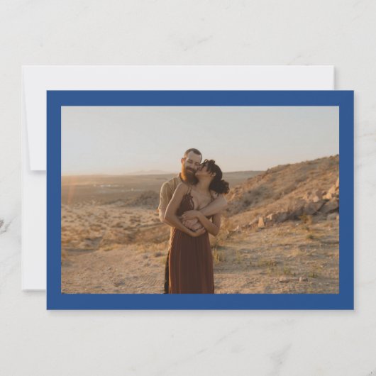 ボホはっきりしたは3枚の写真をシック結婚ブルーと名付ける 招待状 (裏面)