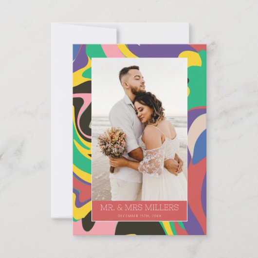 ボホはっきりしたカラフル結婚の サンキューカード (正面)