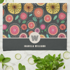 ボホはっきりしたスカンジフォークフラワーズモノグラム キッチンタオル