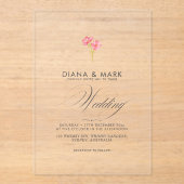 ボホはっきりしたピンクトレンディーワイルドフラワーユニーク結婚ズ アクリル招待状 (正面)