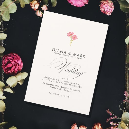 ボホはっきりしたピンクトレンディーワイルドフラワーユニーク結婚ズ 招待状