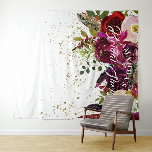 ボホはっきりしたブルゴーニュフローラブライダルシャワー背景 タペストリー (インサイチュ(横))