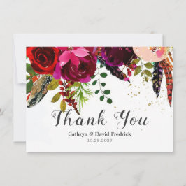 ボホはっきりしたブルゴーニュフローラ結婚ズフラット サンキューカード