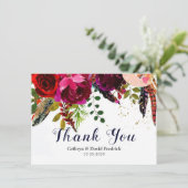 ボホはっきりしたブルゴーニュ海軍フローラズ結婚フラット サンキューカード (スタンド正面)