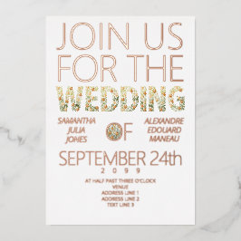 ボホはっきりしたモダン素朴フローラグリネリー結婚ズ 箔招待状