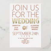 ボホはっきりしたモダン素朴フローラグリネリー結婚ズ 箔招待状 (正面)