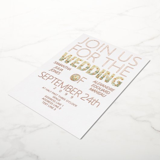 ボホはっきりしたモダン素朴フローラグリネリー結婚ズ 箔招待状 (回転した状態)