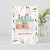 ボホはっきりしたワイルドフラワーピンク女の子ハローベビー誕生 案内状 (スタンド正面)