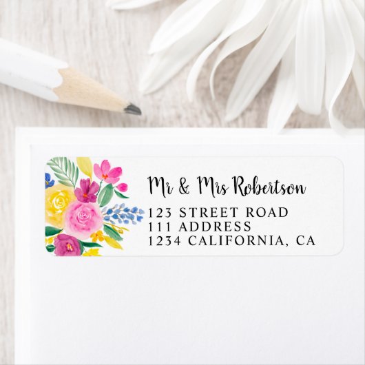 ボホはっきりした春ピンク黄色の花シック結婚ズ ラベル (インサイチュ)