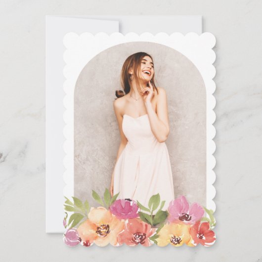 ボホはっきりした水彩画フローラ写真卒業パーティー 招待状 (裏面)