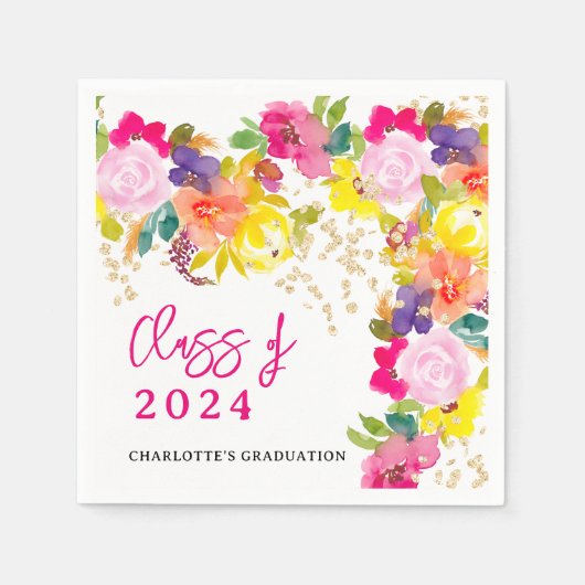 ボホはっきりした水彩花春卒業 スタンダードカクテルナプキン (正面)