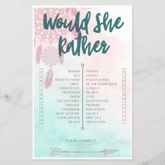 ボホは彼女はむしろ赤ちゃんシャワーのゲームをする チラシ (正面)