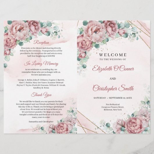 ボホほこりっぽいピンクのバラのユーカリ金ゴールド折り畳み (正面)