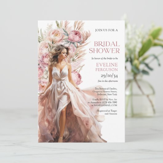 ボホほこりっぽいピンクのピーニーのススキeucalyptus 招待状 (スタンド正面)