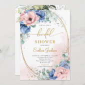 ボホほこりっぽいピンクほこりっぽい青い素朴なブライダルシャワー 招待状 (正面/裏面)