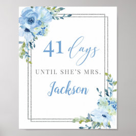 ボホほこりっぽいブルーフローラシルバーシックなカウントダウン看板 ポスター