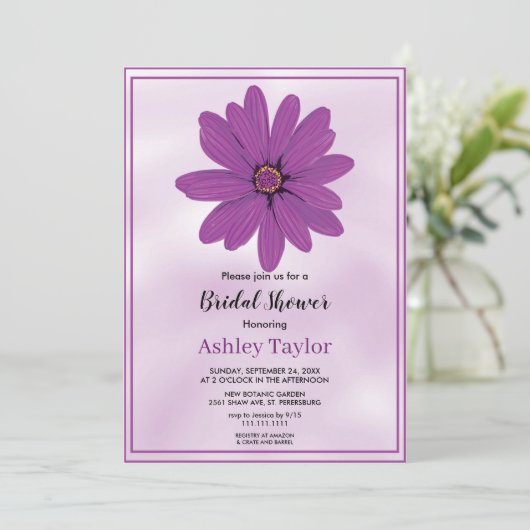 ボホほこりっぽい紫の緑のフローラブライダルシャワー 招待状 (スタンド正面)