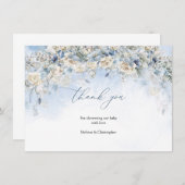 ボホほこりっぽい青い花の白いバラのユーカリ サンキューカード (正面/裏面)