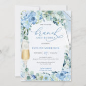 ボホほこりっぽい青い花の緑のブランチと泡 招待状 (正面)