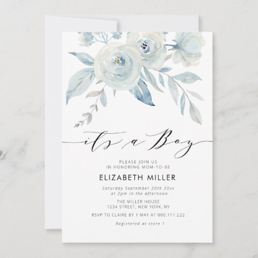 ボホほこりっぽい青い赤ちゃんシャワーの招待状 招待状 (正面)