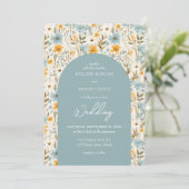 ボホほこりっぽい青と黄色の野花アーチ 招待状 (スタンド正面)