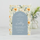 ボホほこりっぽい青と黄色の野花アーチ 招待状 (スタンド正面)
