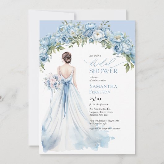 ボホほこりまみれの青い結婚牡丹の緑 招待状 (正面)