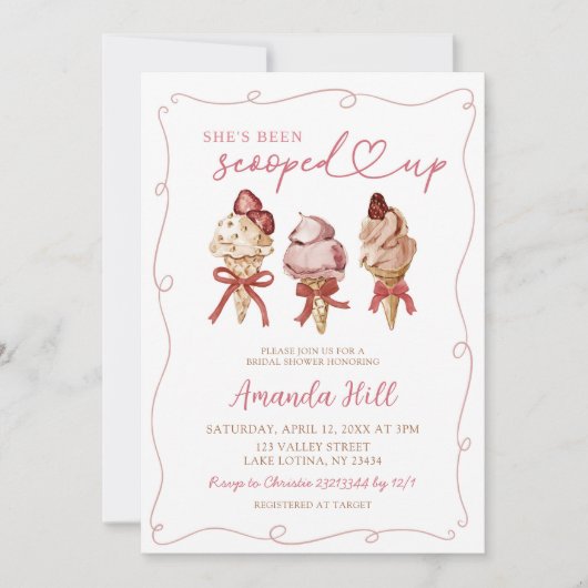 ボホアイスクリームスクープされたブライダルシャワー 招待状 (正面)