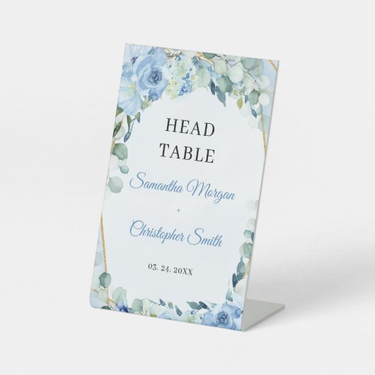 ボホアイスブルーフローラユーカリ&金ゴールドヘッドテーブル 台座サイン (正面)