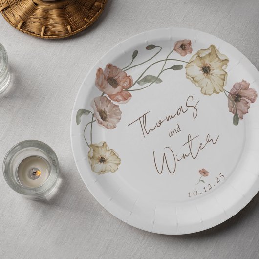 ボホアイスランドウォーターカラーアイスランドポピーの花 ペーパープレート