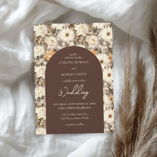 ボホアイボリークリームほこりっぽいオレンジコテージ花 招待状