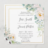 ボホアイボリーホワイトピーニーフローラユーカリ結婚プス 招待状 (正面/裏面)